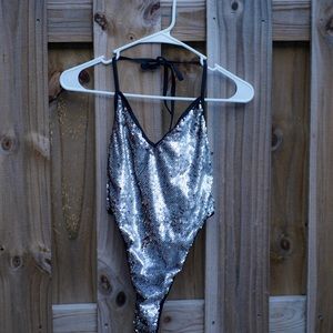 Silver sparkle sequin leotard